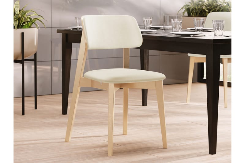 Ferrara Matstol i Sammet med Trästativ - Beige - Möbler - Fåtölj & stolar - Matstol & köksstol