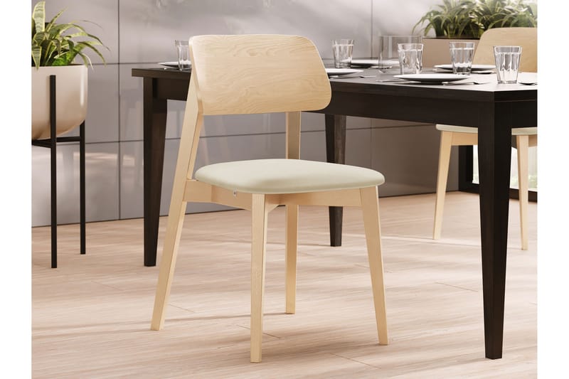 Ferrara Matstol i Trä med Tygdetaljer - Beige - Möbler - Fåtölj & stolar - Matstol & köksstol