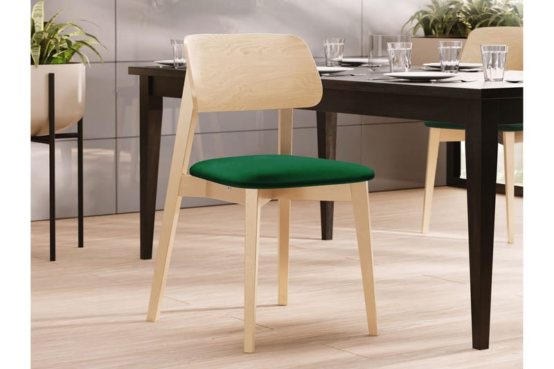 Ferrara Matstol i Trä med Tygdetaljer - Grön|Beige - Möbler - Fåtölj & stolar - Matstol & köksstol