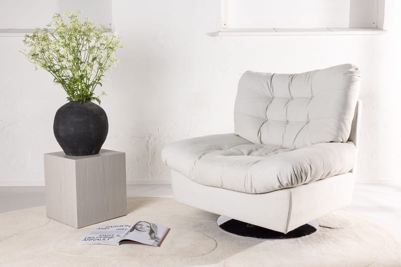 Florens Modern Oval Fåtölj i Tyg med Metallunderrede - Offwhite - Möbler - Fåtölj & stolar - Fåtölj