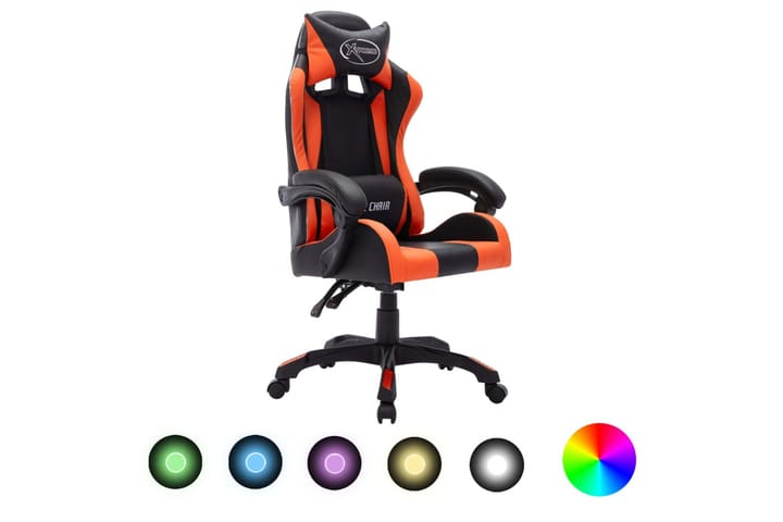 Gamingstol med RGB LED-lampor orange och svart konstläder - Flerfärgad - Gamingstol