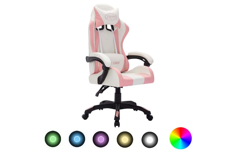 Gamingstol med RGB LED-lampor rosa och svart konstläder - Flerfärgad - Gamingstol