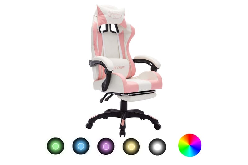 Gamingstol med RGB LED-lampor rosa och vit konstläder - Flerfärgad - Gamingstol