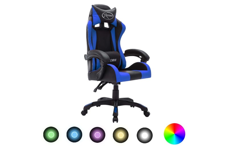 Gamingstol med RGB LED-lampor blå och svart konstläder - Flerfärgad - Gamingstol