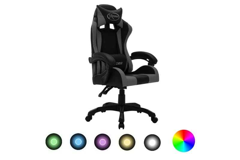 Gamingstol med RGB LED-lampor grå och svart konstläder - Flerfärgad - Gamingstol
