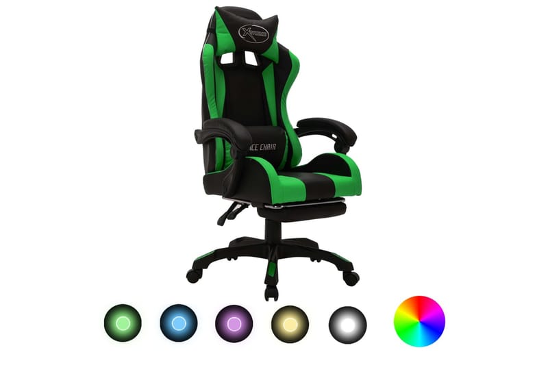 Gamingstol med RGB LED-lampor grön och svart konstläder - Flerfärgad - Gamingstol