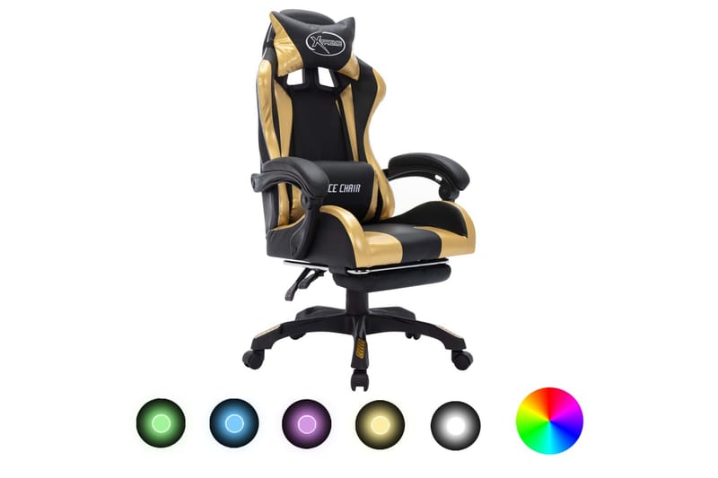 Gamingstol med RGB LED-lampor guld och svart konstläder - Flerfärgad - Gamingstol