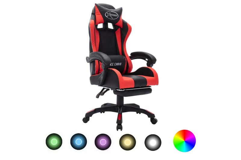 Gamingstol med RGB LED-lampor röd och svart konstläder - Flerfärgad - Gamingstol