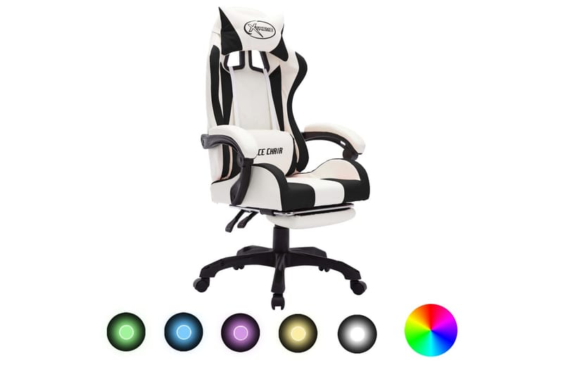 Gamingstol med RGB LED-lampor svart och vit konstläder - Flerfärgad - Gamingstol