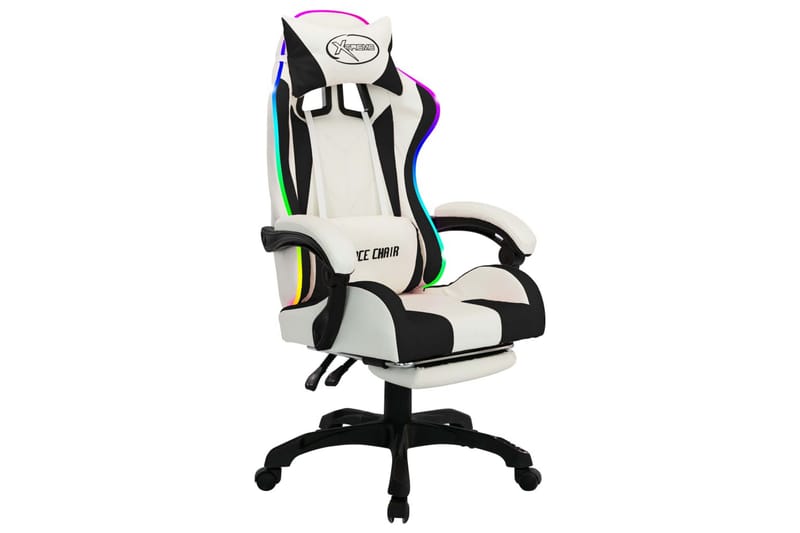 Gamingstol med RGB LED-lampor svart och vit konstläder - Flerfärgad - Gamingstol
