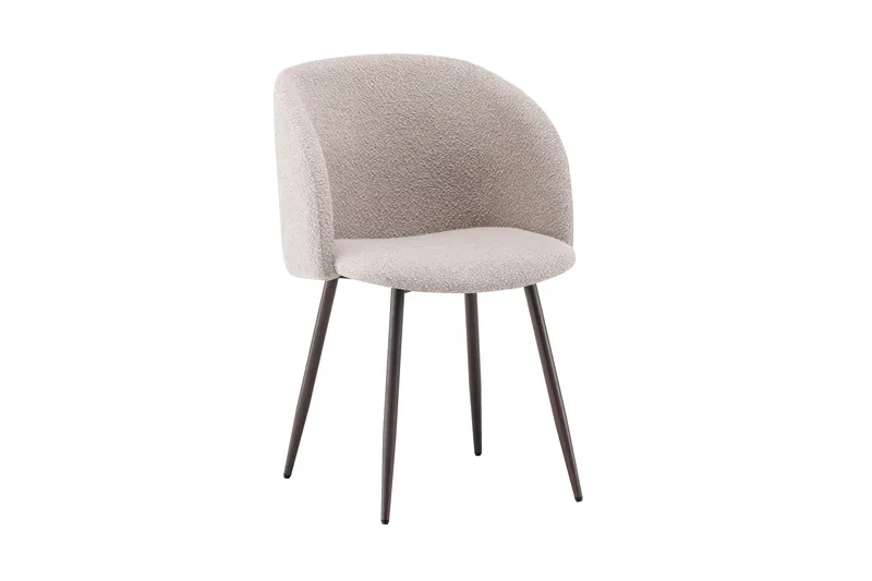 Greya Karmstol – Matstol med Armstöd i Boucle med Metallben, Beige/Valnöt