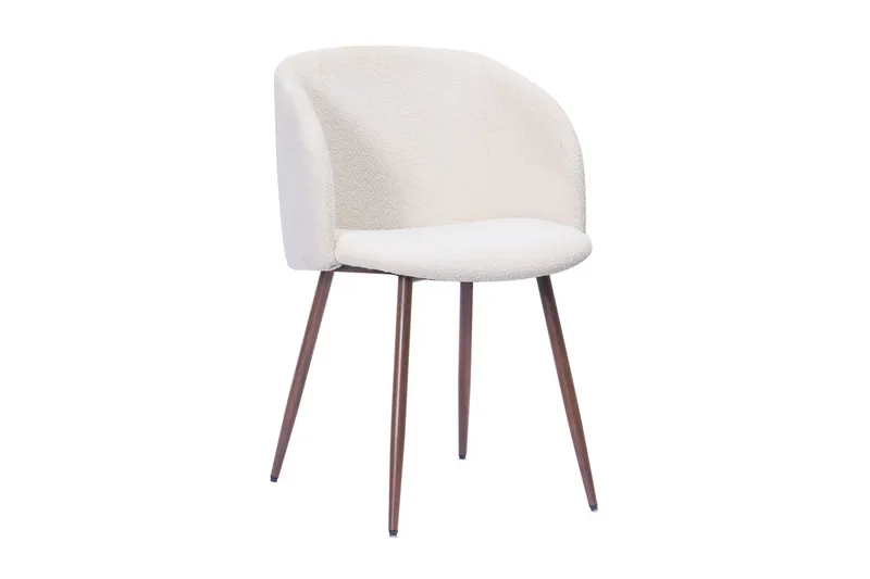 Greya Matstol med armstöd, Vit Bouclé / Metallben Valnöt