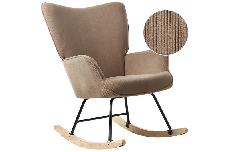 Gungfåtölj Arset Beige/svart/ljust trä, Beige/svart/ljust trä