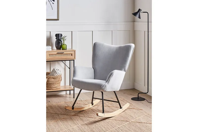 Gungfåtölj Arset Blå/svart/ljus trä - Blå/svart/ljus trä - Möbler - Fåtölj & stolar - Fåtölj