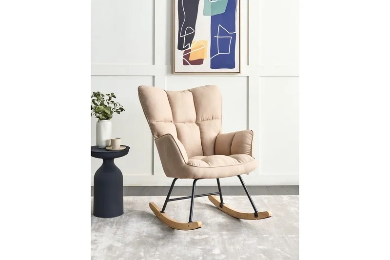 Gungstol Oulu - Beige, svart, ljust trä - Möbler - Fåtölj & stolar - Fåtölj