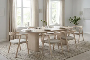 Jolie Matstol i trä med tygsits - Vitlaserad/Beige - Möbler - Fåtölj & stolar - Matstol & köksstol