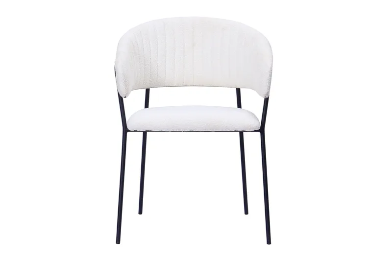 Karol Matstol med armstöd, Vit Bouclé / Metallben Svart