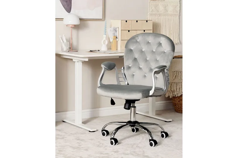 Kontorsstol med kristaller Princess Grå/Silver/Svart - Grå/Silver/Svart - Möbler - Fåtölj & stolar - Kontorsstol & skrivbordsstol