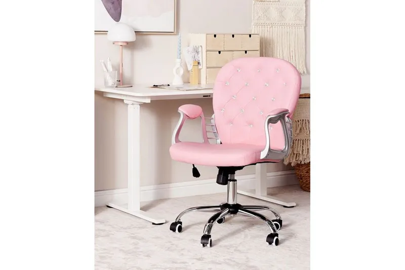 Kontorsstol med kristaller Princess Rosa/svart/silver - Rosa/svart/silver - Möbler - Fåtölj & stolar - Kontorsstol & skrivbordsstol