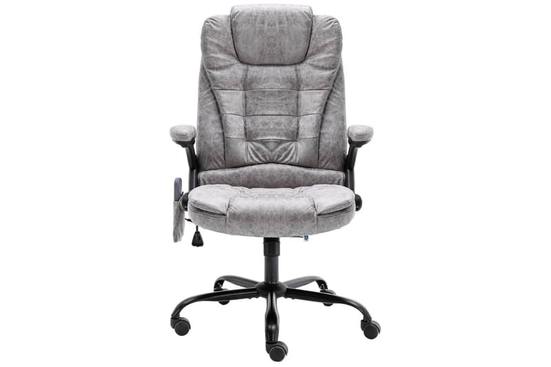 Massagekontorsstol ljusgrå äkta läder - Grå - Kontorsstol & skrivbordsstol