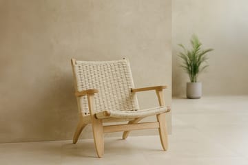 Lazy Fåtölj med Armstöd i Trä med Rottingbakstycke - Beige - Möbler - Fåtölj & stolar - Fåtölj