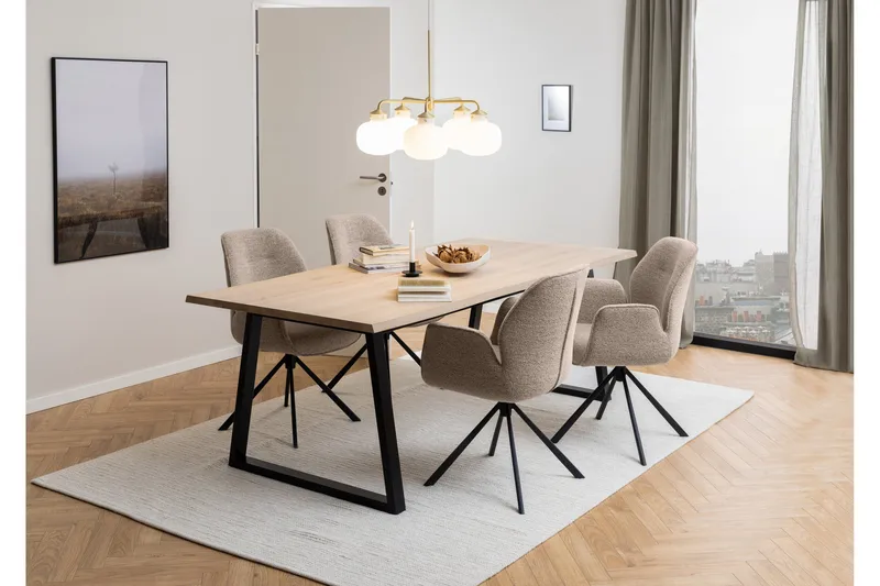 Lipie Matstol i Bouclé med Metallben - Beige - Möbler - Fåtölj & stolar - Matstol & köksstol