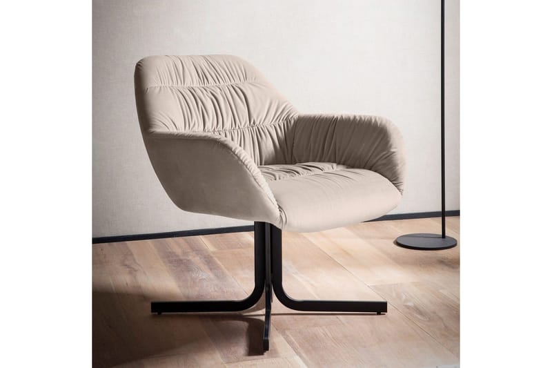 Lounge & Cocktailstol Wohnling mysig sammet klädd, med armstöd, modern stil Beige - Beige - Möbler - Fåtölj & stolar - Fåtölj