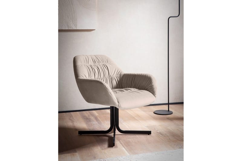 Lounge & Cocktailstol Wohnling mysig sammet klädd, med armstöd, modern stil Beige - Beige - Möbler - Fåtölj & stolar - Fåtölj