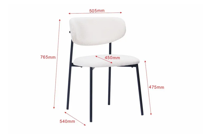 Lucy Matstol - Vit Bouclé / Metallben Svart - Möbler - Fåtölj & stolar - Matstol & köksstol