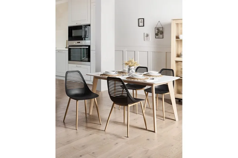 Matsalsstol Montello set om 4 Svart-Ljust Trä - Svart-Ljust Trä - Möbler - Fåtölj & stolar - Matstol & köksstol