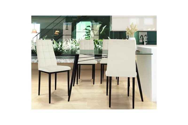 Matstol Becca set om 4 Sammet/metall, Kräm - Sammet/metall, Kräm - Möbler - Fåtölj & stolar - Matstol & köksstol