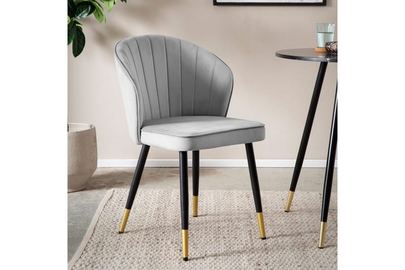Matstol Wohnling sammet klädd med metallben, modern loftstil Grå - Grå - Möbler - Fåtölj & stolar - Matstol & köksstol