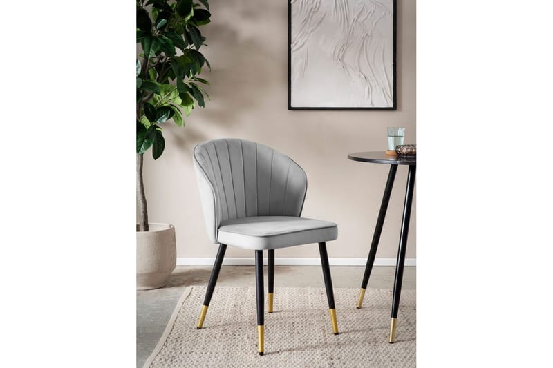 Matstol Wohnling sammet klädd med metallben, modern loftstil Grå - Grå - Möbler - Fåtölj & stolar - Matstol & köksstol