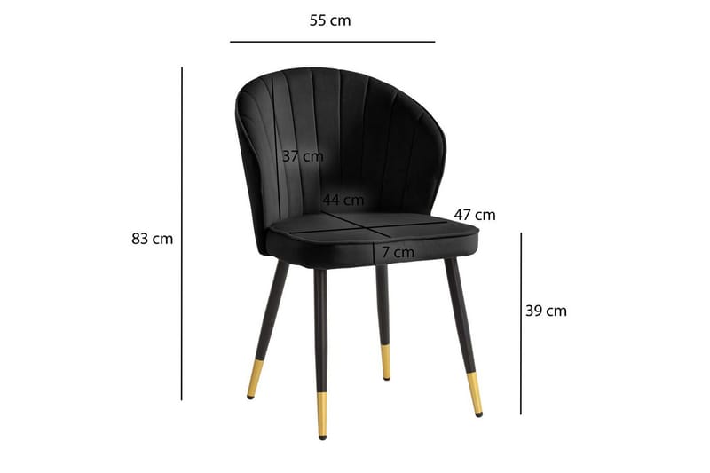 Matstol Wohnling sammet klädd med metallben, modern loftstil Svart - Svart - Möbler - Fåtölj & stolar - Matstol & köksstol