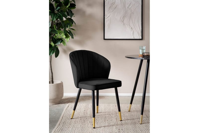 Matstol Wohnling sammet klädd med metallben, modern loftstil Svart - Svart - Möbler - Fåtölj & stolar - Matstol & köksstol