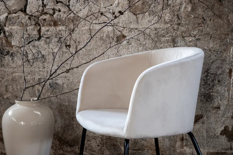 Berit Karmstol Sammet med Armstöd - Vit/Svart - Möbler - Fåtölj & stolar - Matstol & köksstol