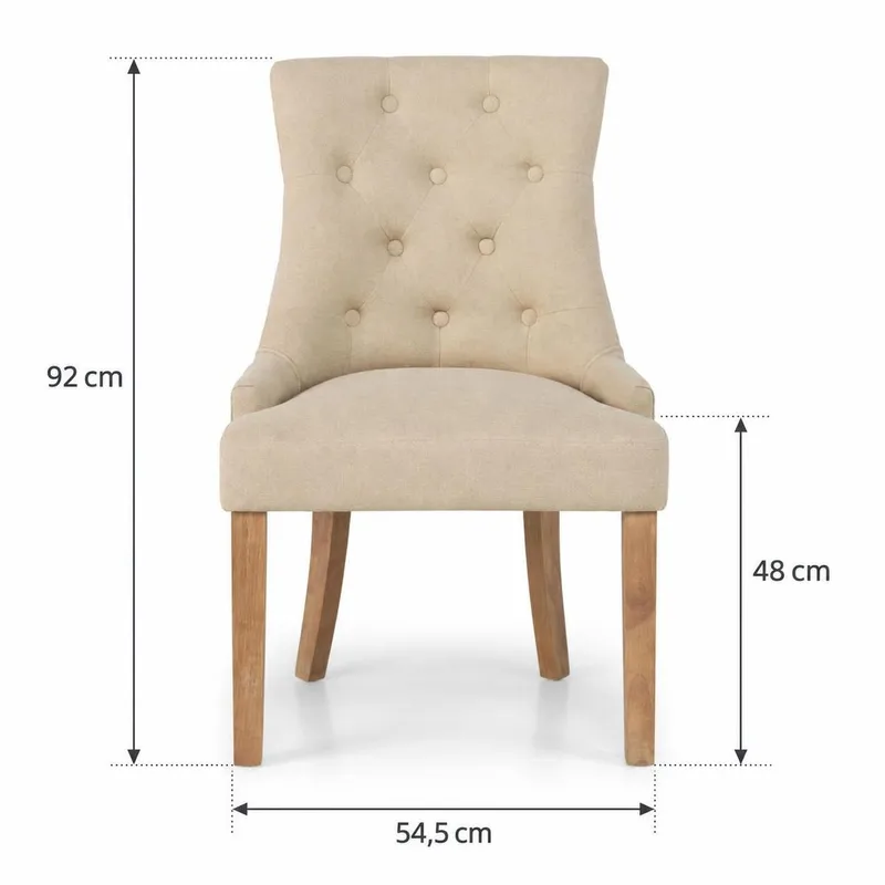 Viktoria Matstol & Köksstol i Tyg med Nitar och Bruna Träben - Beige - Möbler - Fåtölj & stolar - Matstol & köksstol