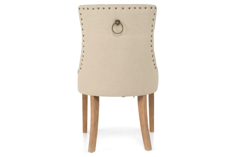 Viktoria Matstol & Köksstol i Tyg med Nitar och Bruna Träben - Beige - Möbler - Fåtölj & stolar - Matstol & köksstol