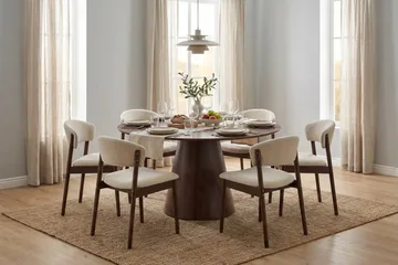 Nala Matstol i trä med tygsits - Valnöt/Beige - Möbler - Fåtölj & stolar - Matstol & köksstol