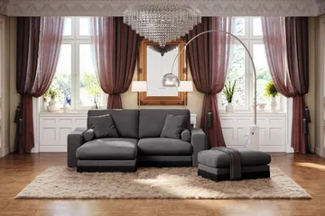 Adelsö by Gynning Rektangulär Fotpall i Sammet - Mörkgrå - Möbler - Fåtölj & stolar - Pall & puff - Fotpallar