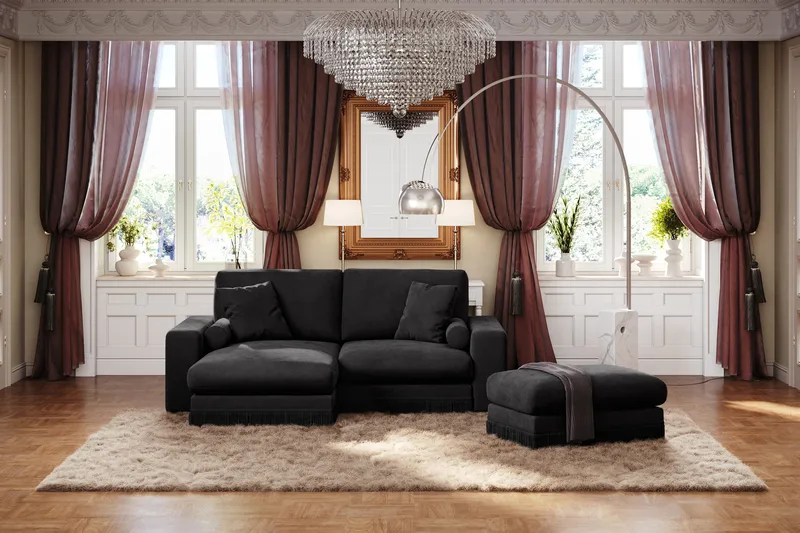 Adelsö by Gynning Rektangulär Fotpall i Sammet - Svart - Möbler - Fåtölj & stolar - Pall & puff - Fotpallar