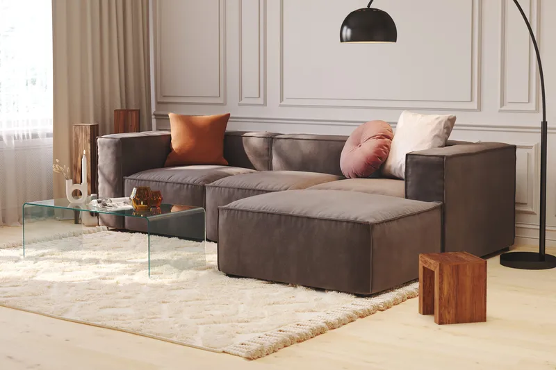 Cubo 1-sits  Rektangulär Fotpallsmodul i Sammet 120 cm bred - Mörkgrå - Möbler - Fåtölj & stolar - Pall & puff - Fotpallar