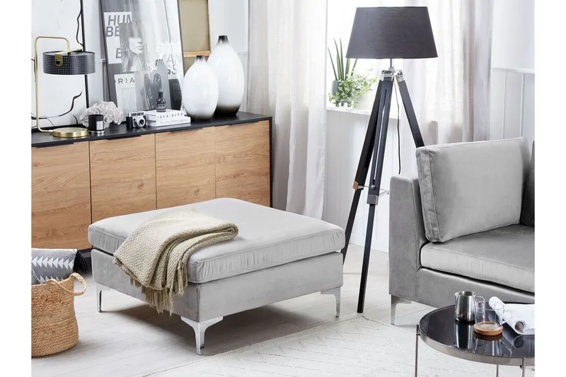 Evja Fotpall - Sammet/Grå - Möbler - Fåtölj & stolar - Pall & puff - Fotpallar