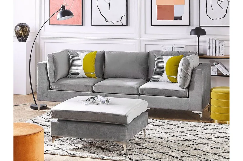 Evja Fotpall - Sammet/Grå - Möbler - Fåtölj & stolar - Pall & puff - Fotpallar