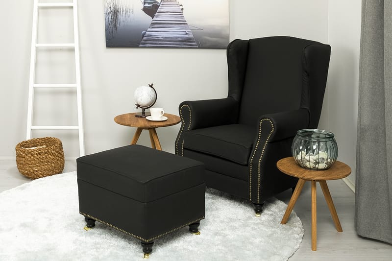 Fotpall Cesaro 55x45 cm Svart PU - Grå - Möbler - Fåtölj & stolar - Pall & puff - Fotpallar