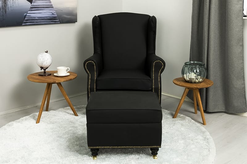 Fotpall Cesaro 55x45 cm Svart PU - Grå - Möbler - Fåtölj & stolar - Pall & puff - Fotpallar