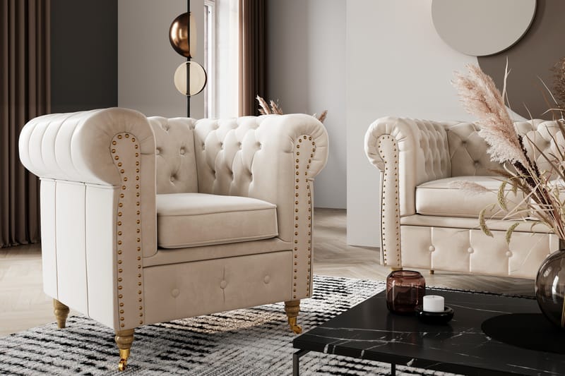 Fotpall Chester Deluxe Sammet - Beige - Möbler - Fåtölj & stolar - Pall & puff - Fotpallar