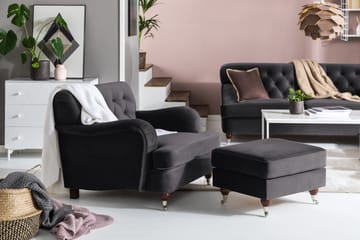 Fotpall New Castle Sammet - Mörkgrå - Möbler - Fåtölj & stolar - Pall & puff - Fotpallar