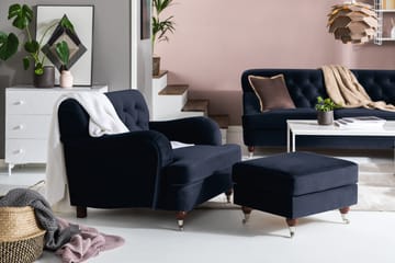 Fotpall New Castle Sammet - Midnattsblå - Möbler - Fåtölj & stolar - Pall & puff - Fotpallar