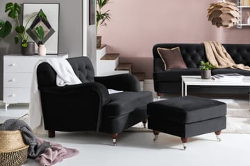 Fotpall New Castle Sammet - Svart - Möbler - Fåtölj & stolar - Pall & puff - Fotpallar